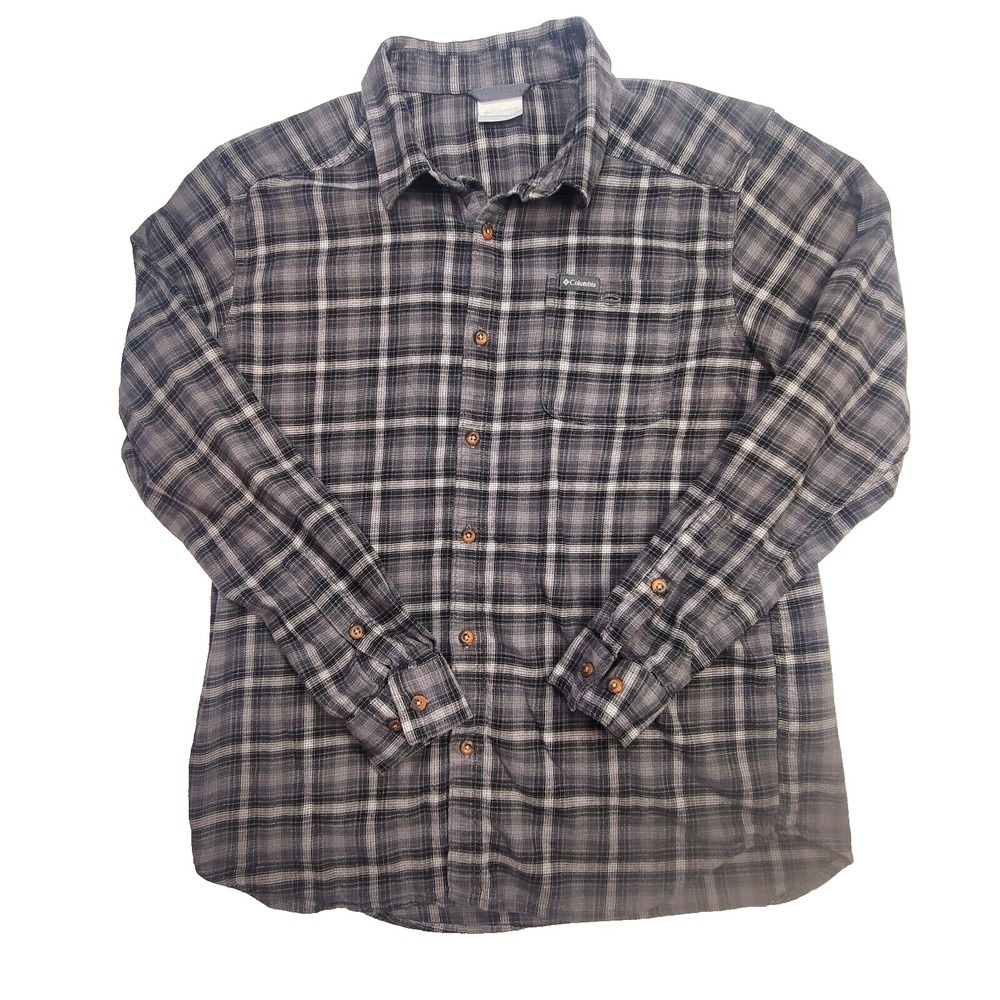 Columbia Flannel‎ Shirt Men's Large Gray Plaid Long Sleeve Collared Button-Up